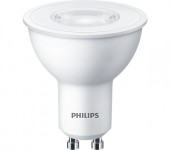 SET 3 becuri LED Philips, soclu GU10, putere 4.7W, forma plat, lumina alb calda, alimentare 220 - 240 V