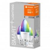 SET 3 becuri smart LED Osram, soclu E27, putere 5W, forma lumanare, lumina multicolora, alimentare 220 - 240 V