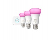 SET 3 becuri smart LED Philips, soclu E27, putere 9 W, forma oval, lumina multicolora, alimentare 220 - 240 V