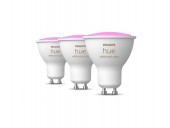 SET 3 becuri smart LED Philips, soclu GU10, putere 4.3W, forma spot, lumina multicolora, alimentare 220 - 240 V