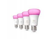 Set 4 BEC smart LED Philips, soclu E27, putere 6.5 W, forma clasic, lumina multicolora, alimentare 220 - 240 V