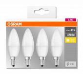 SET 4 becuri LED Osram, soclu E14, putere 5.7W, forma lumanare, lumina alb calda, alimentare 220 - 240 V