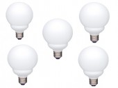 SET 5 becuri fluorescent Panasonic, soclu E27, putere 13W, forma sferic, lumina alb calda, alimentare 220 - 240 V