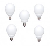 SET 5 becuri fluorescent Panasonic, soclu E27, putere 18W, forma sferic, lumina alb calda, alimentare 220 - 240 V