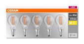 SET 5 becuri LED Osram, soclu E14, putere 4W, forma clasic, lumina alb calda, alimentare 220 - 240 V