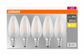SET 5 becuri LED Osram, soclu E14, putere 4W, forma lumanare, lumina alb calda, alimentare 220 - 240 V