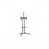 Stand TV mobil pe roti, rafturi pentru dispozitive multimedia, 37 - 70 inch, reglabil, negru, Techly