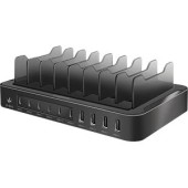 STATIE INCARCARE retea 220V LOGILINK universal, 4 x USB-A, 6 x USB-C, PD & QC 3.0, 120W, prot. supracurent/ supratensiune/ scurtcircuit, negru