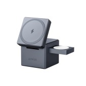 Statie incarcare wireless 3 in 1 Anker, 3-in-1 Cube MagSafe, 15W, fast charge, pliabil, pentru smartphone, ceas si casti, 1 x USB-C incarcare, gri,  - 0194644138332