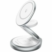 Statie incarcare wireless 3in1  Vention, MagSafe, telefon 15W, ceas 2.5W, casti 3W, fast charge, pliabil, magnetic, 1 x USB-C incarcare, argintiu,  - 6922794783812