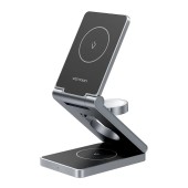 Statie incarcare wireless 3in1  Vention, MagSafe, telefon 15W, ceas 3W, casti 5W, fast charge, pliabil, magnetic, 1 x USB-C incarcare, argintiu,  - 6922794783829
