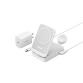 STATIE incarcare wireless Anker MagGo 15W, 3-in-1, 3 x wireless, incarca simultan telefon, casti si smartwatch Apple, alb, - 0194644173272