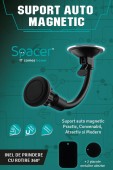 SUPORT auto SPACER pt. SmartPhone, fixare pe bord sau geam, cu ventuza, magnetic, flexibil, rotire 360 grade, black